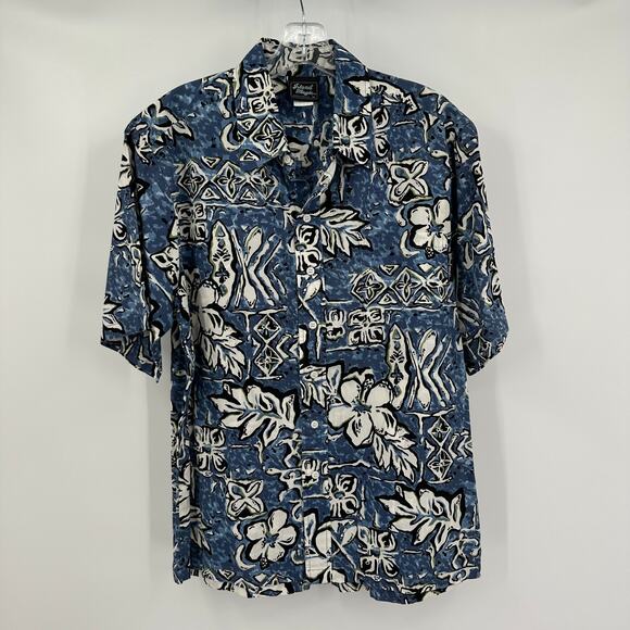 Island Magic Mens Shirt M Blue White Floral Aloha Hawaiian Resort USA Made - Picture 1 of 7